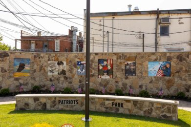 picture of the mural wall at Amherst's Patriots Park
