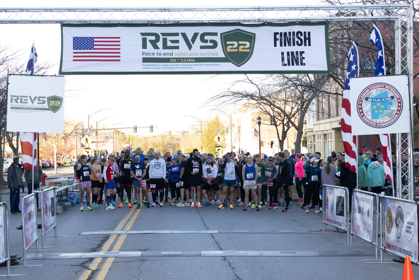 Runners lined up at the start line from the 2024 REVS22K Race to End Veterans Suicide